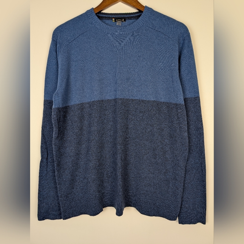 Smartwool Men's Sparwood Navy Color Block Crew Neck Sweater Lightweight Layering